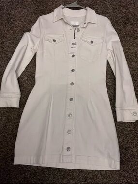 7 For All Mankind White Button-Up Dress